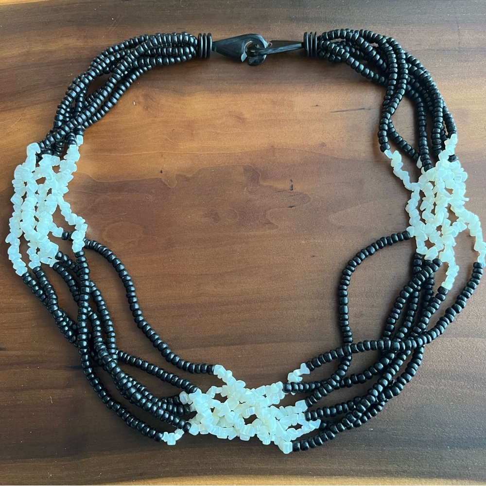 Black and White Beaded Multi-Strand Necklace